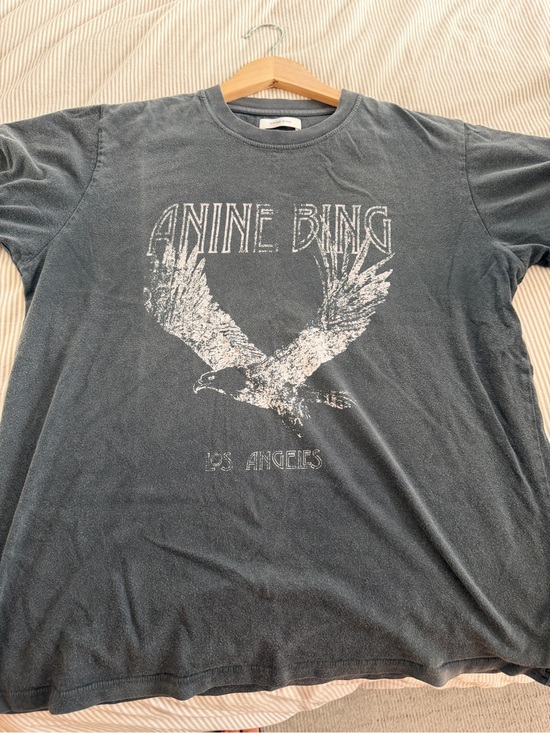 Anine Bing Tops - Anine Bing Charcoal Vintage Eagle Logo Tee